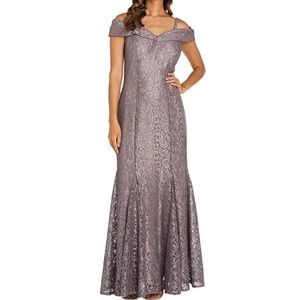 Off-the-Shoulder Cap Sleeve Floral Lace Mermaid Gown